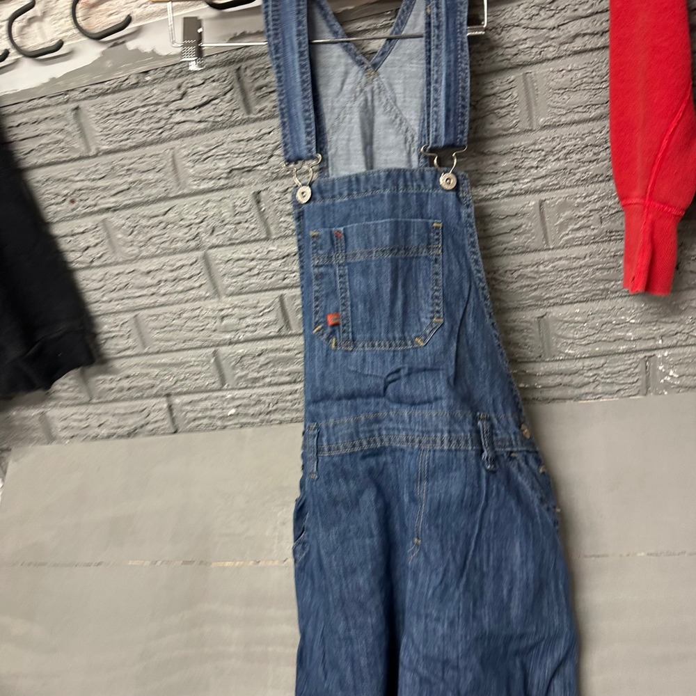 Dickies Womens Denim Bib Overalls‎ Medium Wash Blue Straight Leg FB206MSB XS NEW